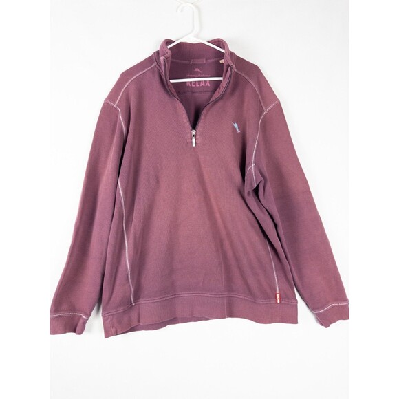 Tommy Bahama Relax Sweater Mens XL Burgundy 1/4 Zip Knit‎ Pullover Logo - Picture 1 of 9